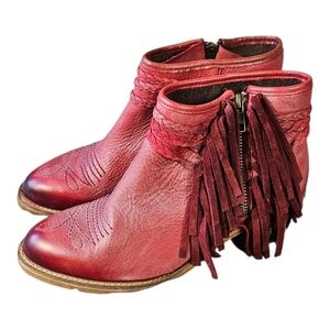 Circle G Fringed Red Leather Ankle Boots Ladies Western​